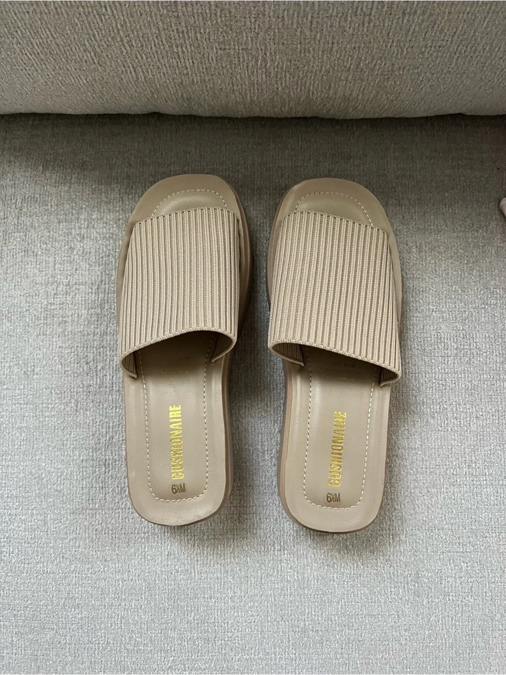 Ribbed Platform Slide Sandals in Tan